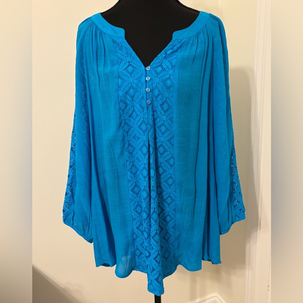 Counterparts Vibrant Blue Women's lightweight long sleeve blouse Size 1X